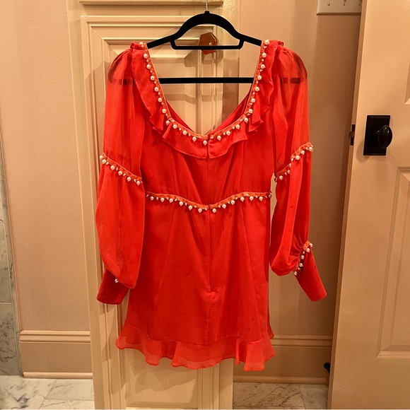 For Love & Lemons Marquee Pearl Ruffles Embellished bow tie mini dress - Picture 4 of 6